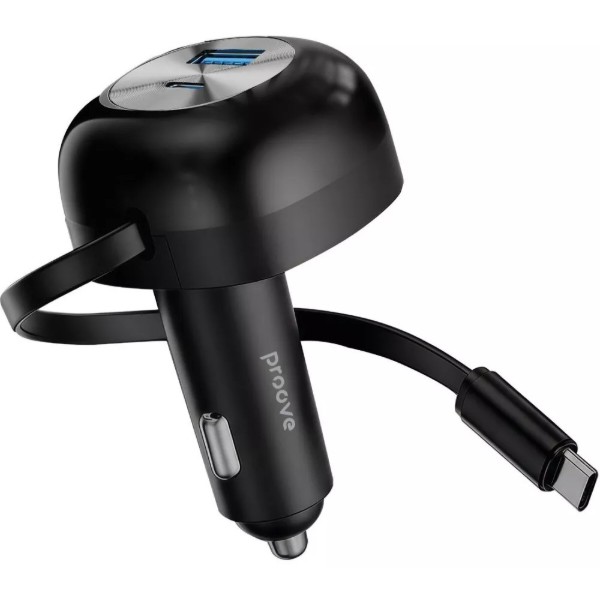 Фото - Автомобільний зарядний пристрій Proove Pulsar 65W Type-C + USB + Retractable Type-C Cable black (CCPR65110001)